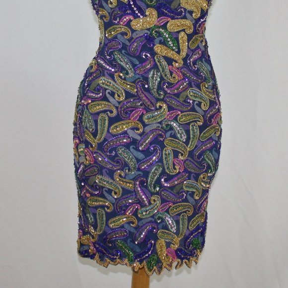 JASDEE Vintage Beaded&Sequins Dress Hand Work and Hand Print On Silk Style 2093M - Picture 2 of 2